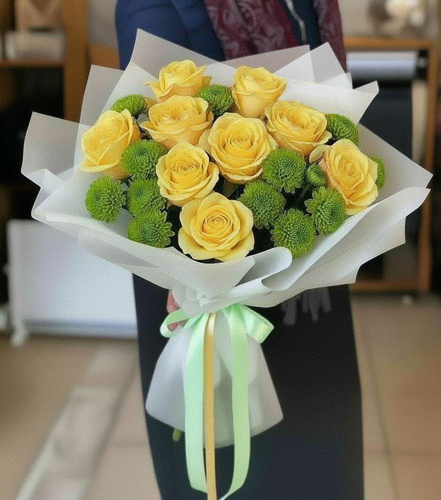 Букет цветов из: Хризантемы и Розы в Таловой