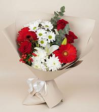 Букет цветов из:  Розы, Хризантемы, Герберы и Лилии в Таловой