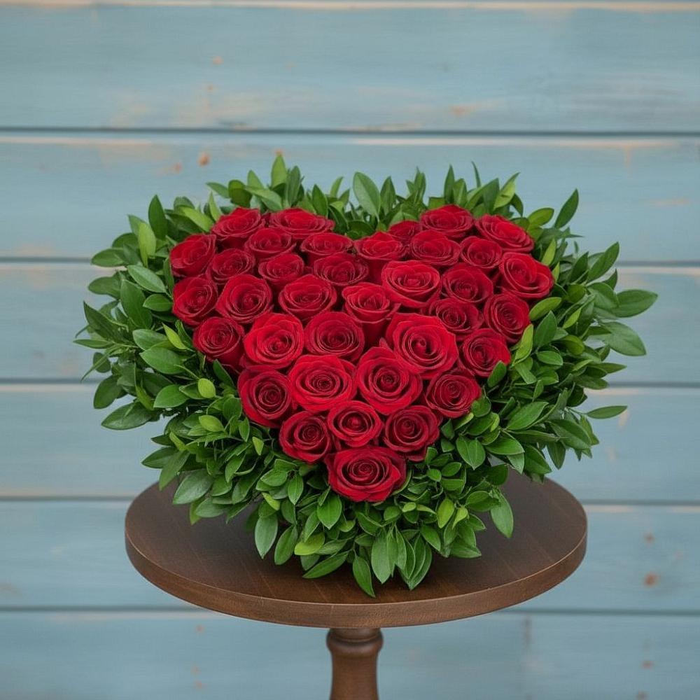 Цветочная композиция из Розы в виде сердца в Таловой