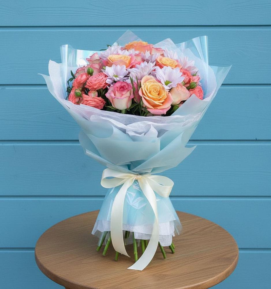 Букет цветов из: Хризантемы и Розы в Таловой