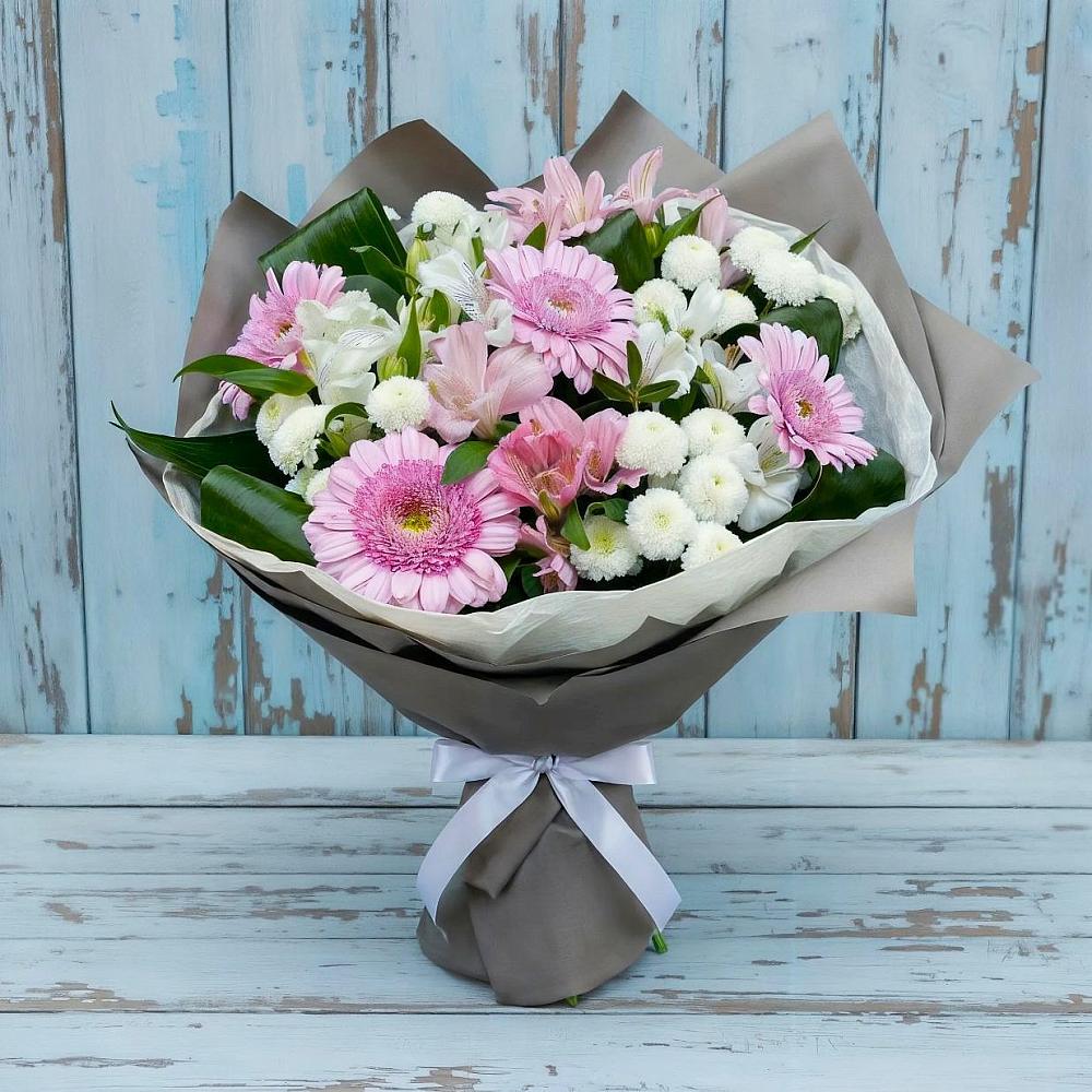 Букет цветов из: Герберы, Альстромерии и Хризантемы в Таловой